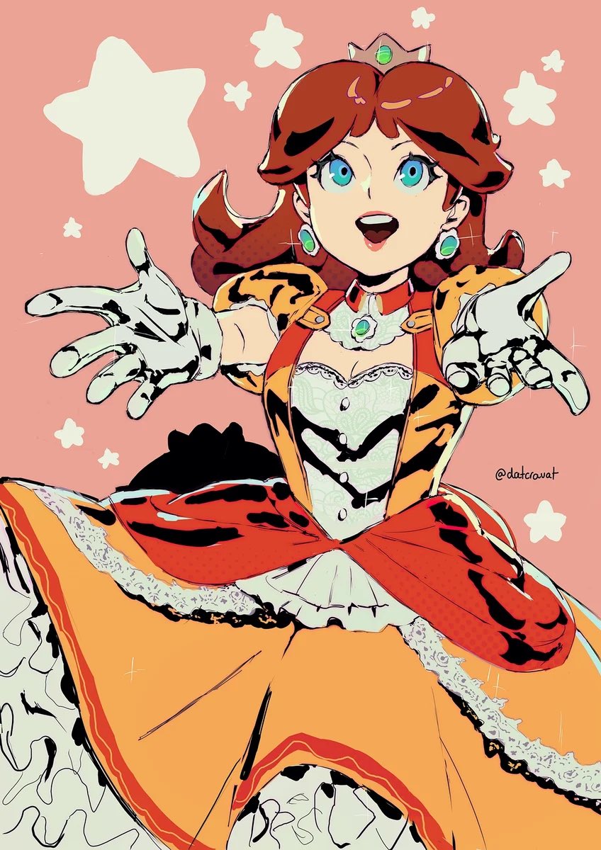 princess daisy 1girl dress solo gloves jewelry earrings brown hair  illustration images