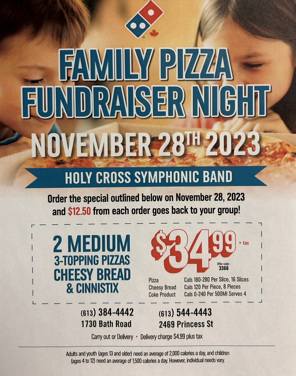 HolyCrossCSS's tweet photo. No need to cook tomorrow night! Be sure to mention HC! 🍕@alcdsb https://t.co/qBFbvX2hHF
