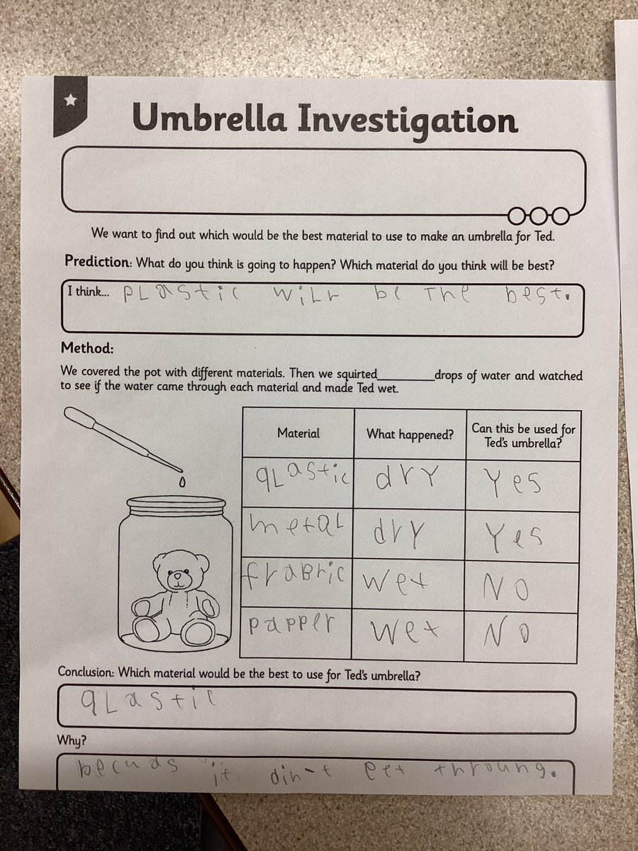 KensingPrimary's tweet photo. Today in science we performed an experiment to find out which material would be best suited for an umbrella. #kensingtonscience #2H https://t.co/6PBOhGTTV2