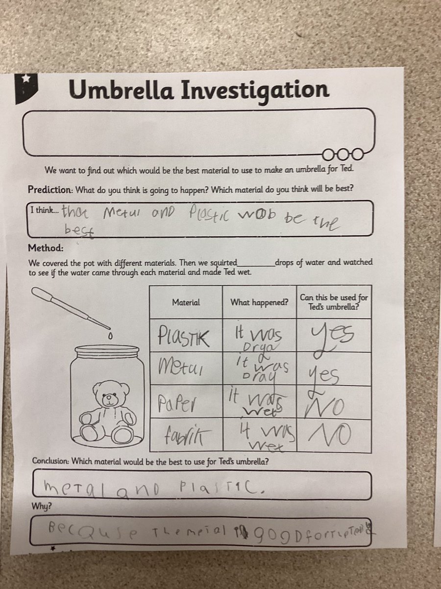 KensingPrimary's tweet photo. Today in science we performed an experiment to find out which material would be best suited for an umbrella. #kensingtonscience #2H https://t.co/6PBOhGTTV2