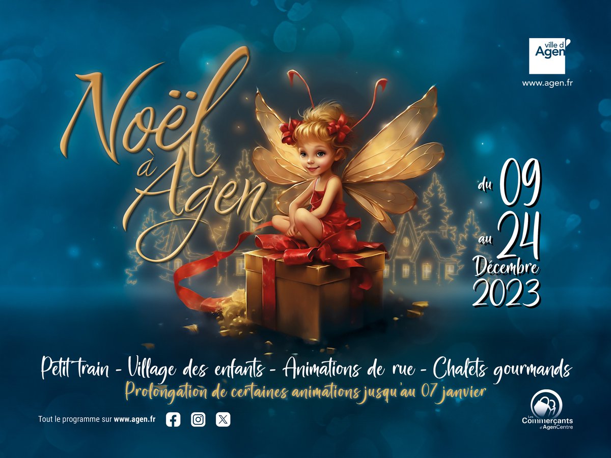 🎄✨ Noël Magique à Agen ! 🎅🏻✨ Plongez dans la féérie de Noël   ! 🌟 Village des Enfants pl. Foch, petit train, chalet du Père Noël, animations, spectacles et gourmandises pour toute la famille. 🎁🎅🏻 Tout le programme 👉 agen.fr/en-ce-moment/a…