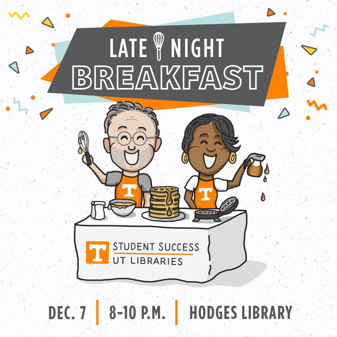 Hey Vols! We’ll be whipping up some waffle magic 🧇 🪄 with @ambers_williams and Dean Smith late night at Hodges Library on Dec. 7th! 

Join us from 8 PM - 10 PM for a syrupy celebration 🎉 before finals! 

#StudentSuccess #UTLibraries #LateNightBreakfast