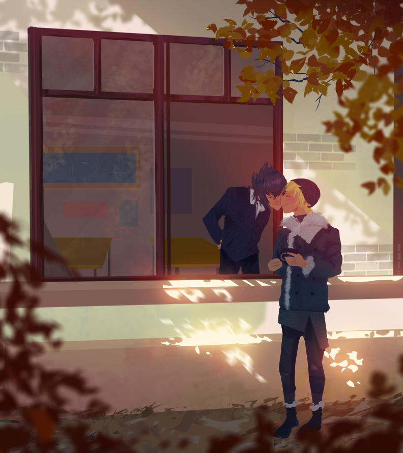 Prompto is playing hooky to catch some late autumn shots - but no worries, Noctis won't tell on him.
His lips are sealed 🤭
#promptis