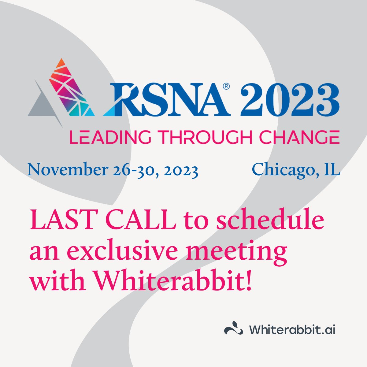 Last chance to schedule a one-on-one session to meet with our team and learn about our cutting edge products at #RSNA23. Secure your spot now! calendly.com/whiterabbitai/… @RSNA #breastcancer #radiology #mammography #AI #breastdensity