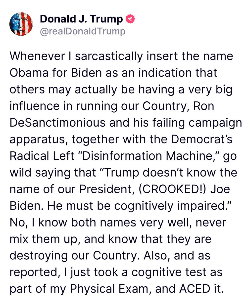 MaryLTrump's tweet image. In case you missed it, in a rant this morning, Donald insisted he is not cognitively impaired.

Do you disagree with his statement?