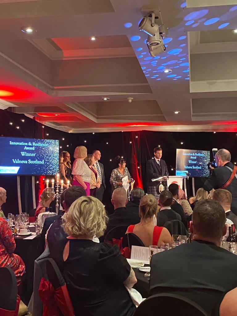 valnevaSE's tweet photo. 🎉🏆Congratulations are in order for our Valneva Scotland colleagues, who picked up the Innovation &amp; Resilience award at Friday’s West Lothian Chamber of Commerce Business Excellence Ceremony! #LifeAtValneva #Innovation #Resilience https://t.co/JFuuwO7Z6X