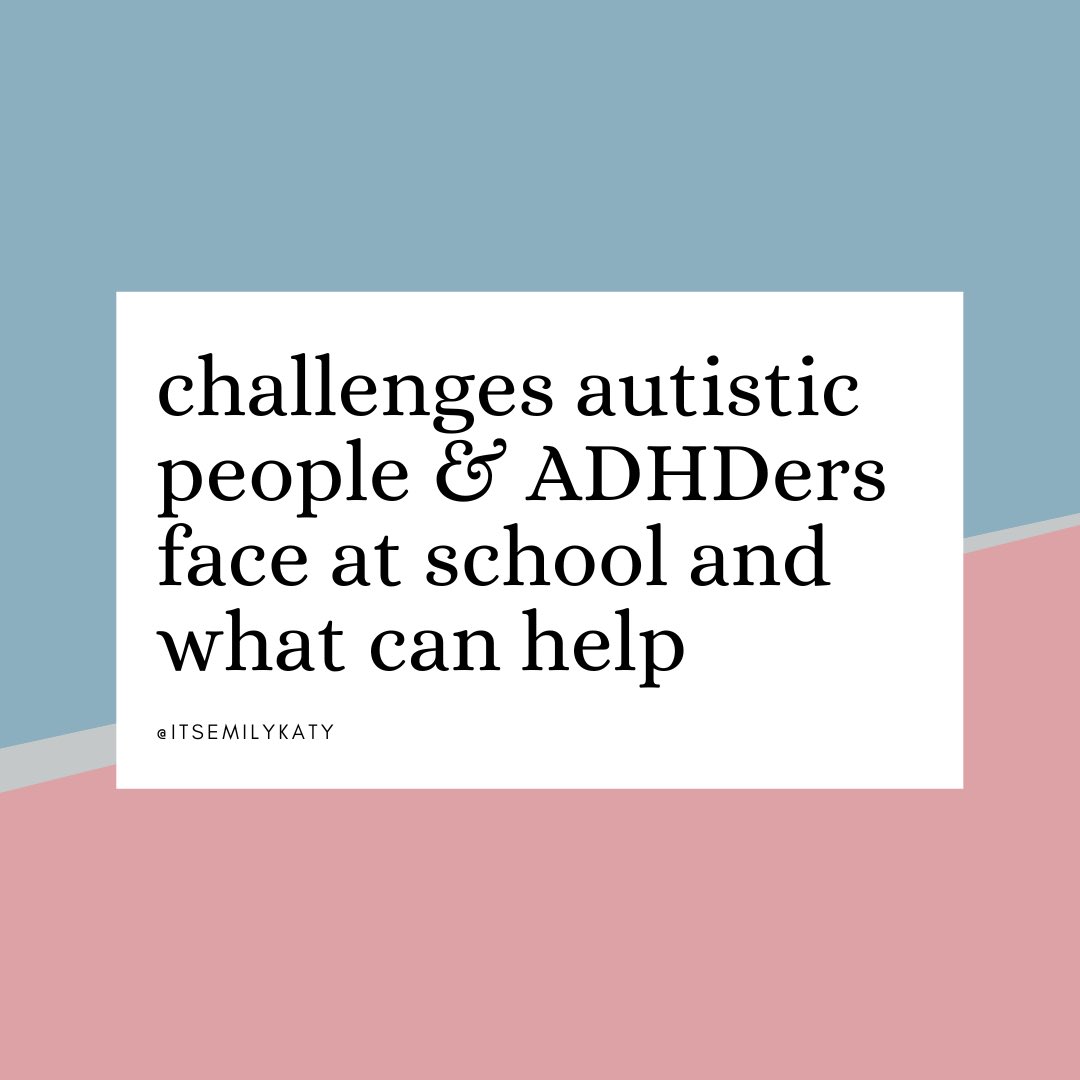 I asked autistic people and ADHDers about the challenges they faced at school and what helped or would have helped. Out of over 400 responses, these were the most common themes. 👇🏻