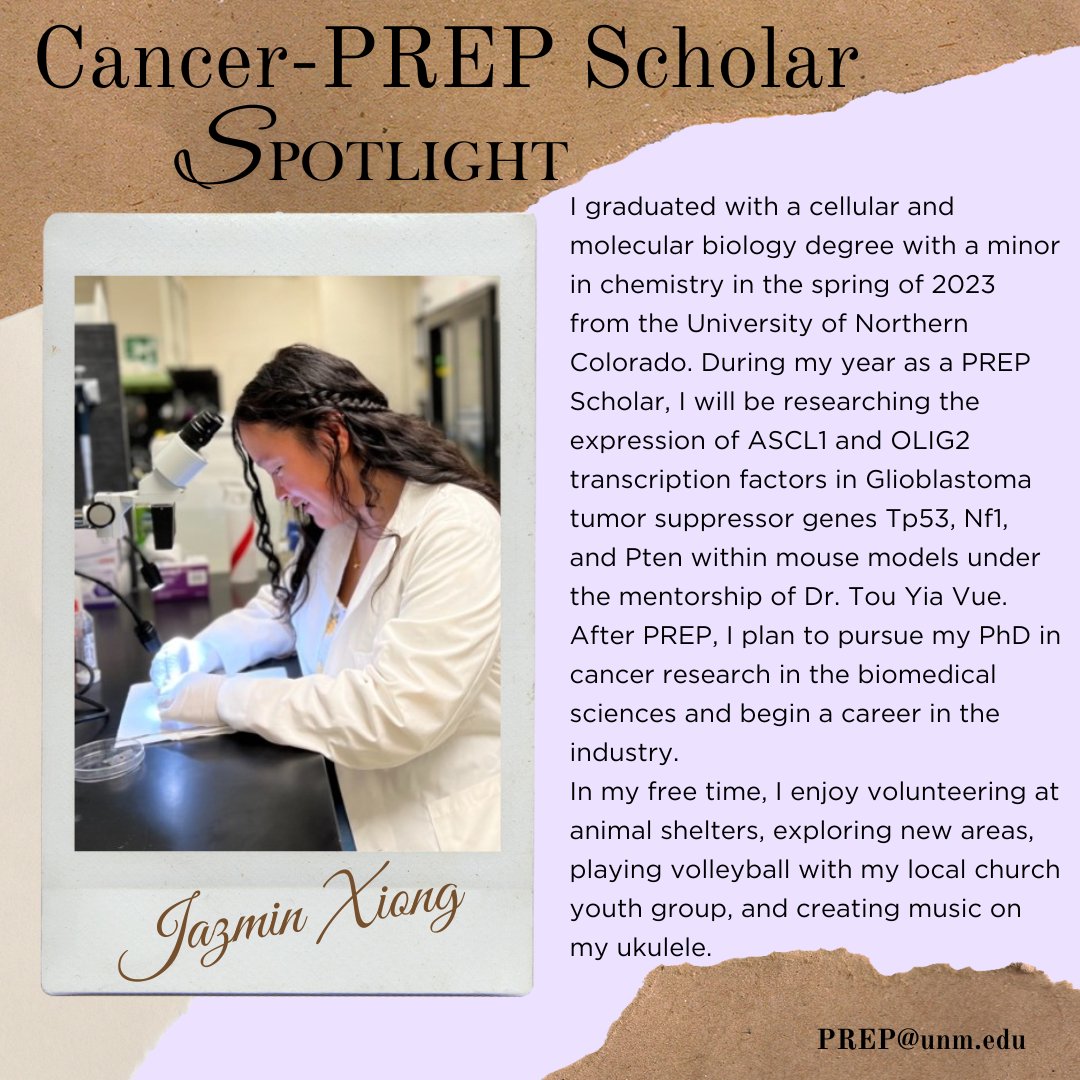 PrepUnm's tweet image. Meet Jazmin Xiong! Jazmin is working in Dr. Vue's lab this year, continuing cancer research she began as a UNM HSC UPN scholar last summer. Jazmin's research interests include cancer biology, neuroscience, stem cells, and molecular biology!
#UNM #mentoringmatters #cancerresearch