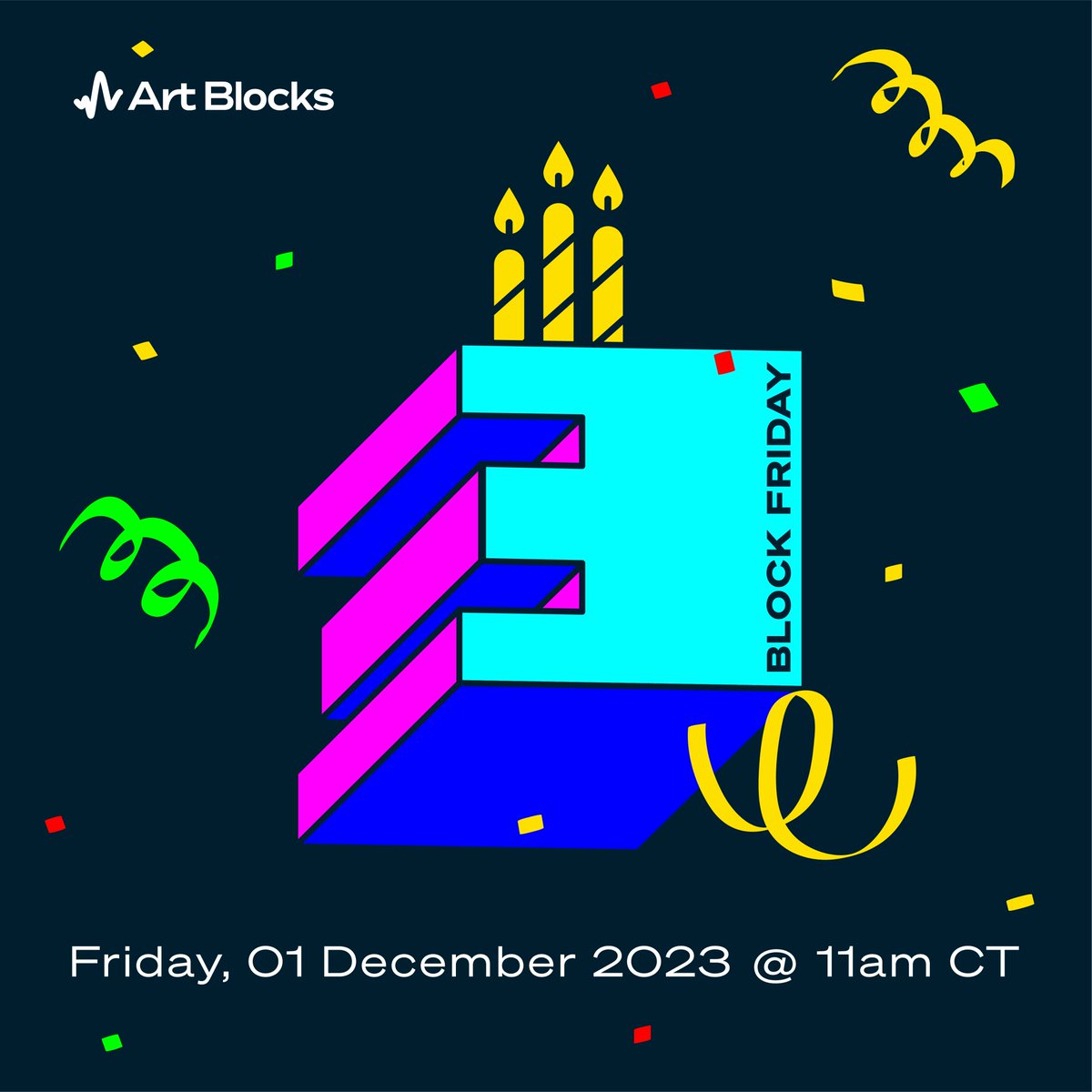 artblocks_io's tweet photo. Happy birthday to us 🎂🎈🥳

Three years ago today, we came into this world. We couldn't have done it without you 🫶

Celebrate with us this Friday. See you there ➡️https://t.co/5ovms6Ol9R https://t.co/UZ0fUeVSS7