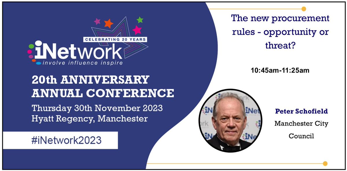 We have invited <a href="/prschofield/">Peter Schofield</a> <a href="/ManCityCouncil/">Manchester City Council</a> to join us at the 20th Anniversary Annual Conference for a session on Procurement. 

In-person tickets are available until 10am Wednesday, register for your ticket now to join us in Manchester➡️annualconference.i-network.org.uk #iNetwork2023