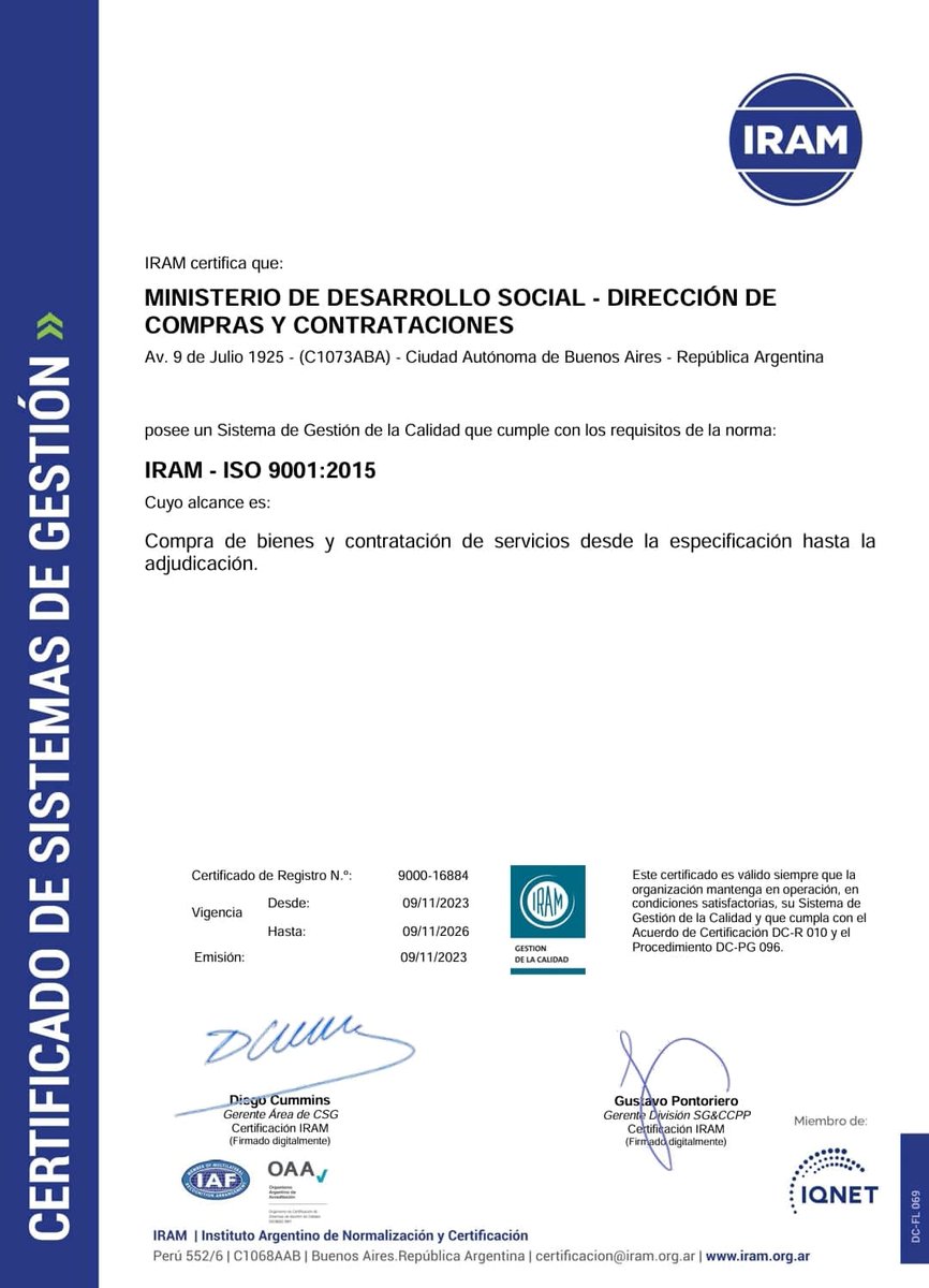 MDSNacion's tweet photo. Desde que asumimos nos comprometimos con el orden y la transparencia. Hoy tenemos un Ministerio inteligente y eficiente, que gestiona lo público para el bien de la sociedad.

Obtuvimos la certificación ISO 9001 a la transparencia en la compra de bienes y contratación de servicios https://t.co/vBrk9ZM1VI
