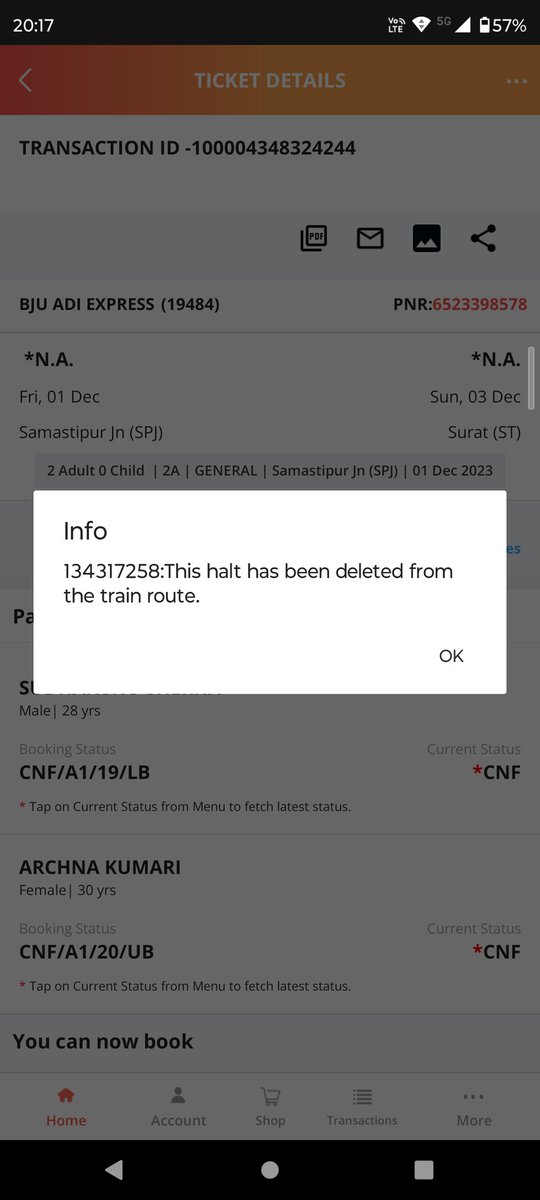 Mickeysud's tweet photo. @RailwaySeva kindly update the status which halt is cancelled  train no - 19484
pnr - 6523398578
date of journey - 01/12/2023 https://t.co/TAQJ4hdl4B