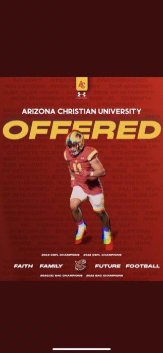 JeryllMcintosh's tweet photo. After a great conversation with @CoachM_Justin I am beyond blessed with an offer to play at Arizona Christian University 🔴🟡
@KelleyBeMoore @firestormfb @HaydenTrujillo_ @Le0nthomas @JeffBowenACU @lmzworld_ @AZcoachHenri @CaliBloodLine81 @SpiceBoy408 @JUSTCHILLY @CoachMelly_FRC https://t.co/kfSPNDMNEj