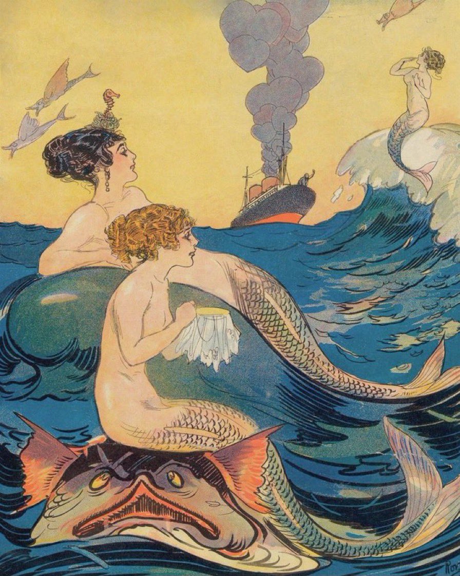 I started Early – Took my Dog – And visited the Sea – The Mermaids in the Basement Came out to look at me – 

~Emily Dickinson (1830-1886)
(1911) cover of Puck Magazine
#bookchatweekly #mermaidmonday