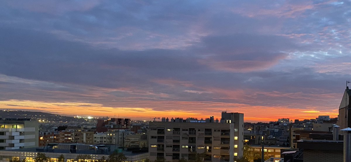 [..] les hores passen
lentes         absort com estic 
en la feina 
mentre el brogit de la ciutat
s’espolsa la mandra.
I el sol,
que enfosqueix la tarda

Capvespre a #Barcelona 
#Retallsdepoesia