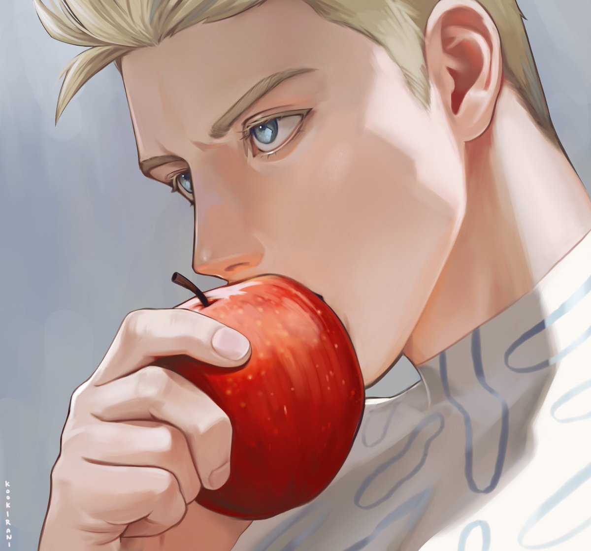 1boy apple male focus food solo fruit blonde hair  illustration images