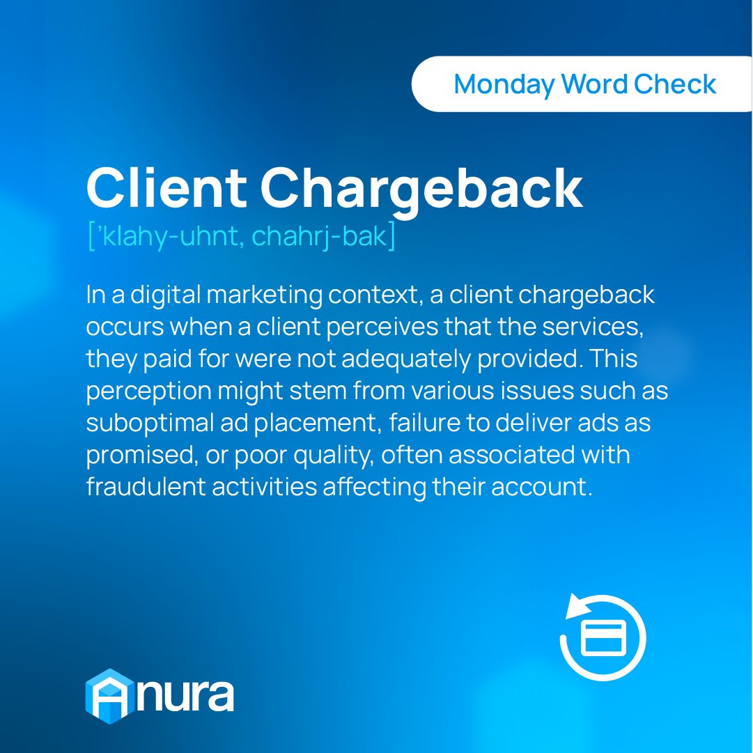 Monday Word Check: Discover how Anura reduces chargebacks, safeguards your merchant account, and prevents losses. Protect your business from costly chargebacks. Explore more: bit.ly/3Gkk6iY #MondayWordCheck #DigitalMarketing #ClientChargeback #eCommerce