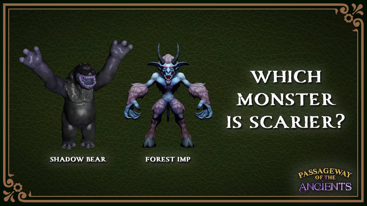 PassagewayGames's tweet photo. The woods of Aieryon are never safe. Would you rather face the Shadow Bear or Forest Imp in combat? Choose one for #indiedevhour ⚔️

#WIPwednesday #wishlistwednesday #imp #impartwork #gameart #gameartwork #gameartworks #monsterart #monsterartist #indiedev #gamedev https://t.co/YFY2ExG7gN