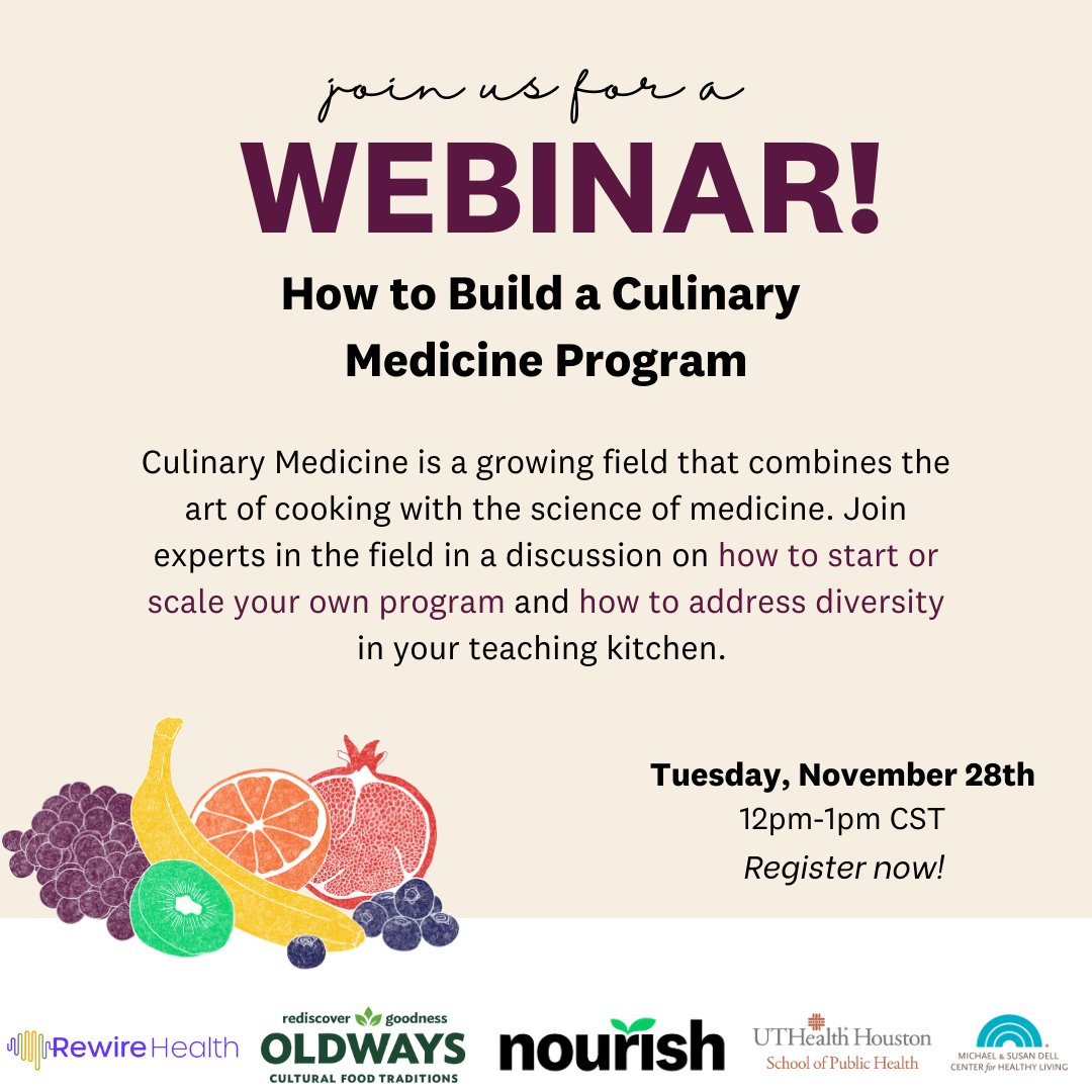 msdcenter's tweet photo. Don't miss our webinar tomorrow on culinary medicine and teaching kitchens! These programs can help prevent and/or manage chronic diseases. Register here: https://t.co/UD7ThnMgig @NourishProgram @rewire_health @OldwaysPT https://t.co/ErTCgsjnOb