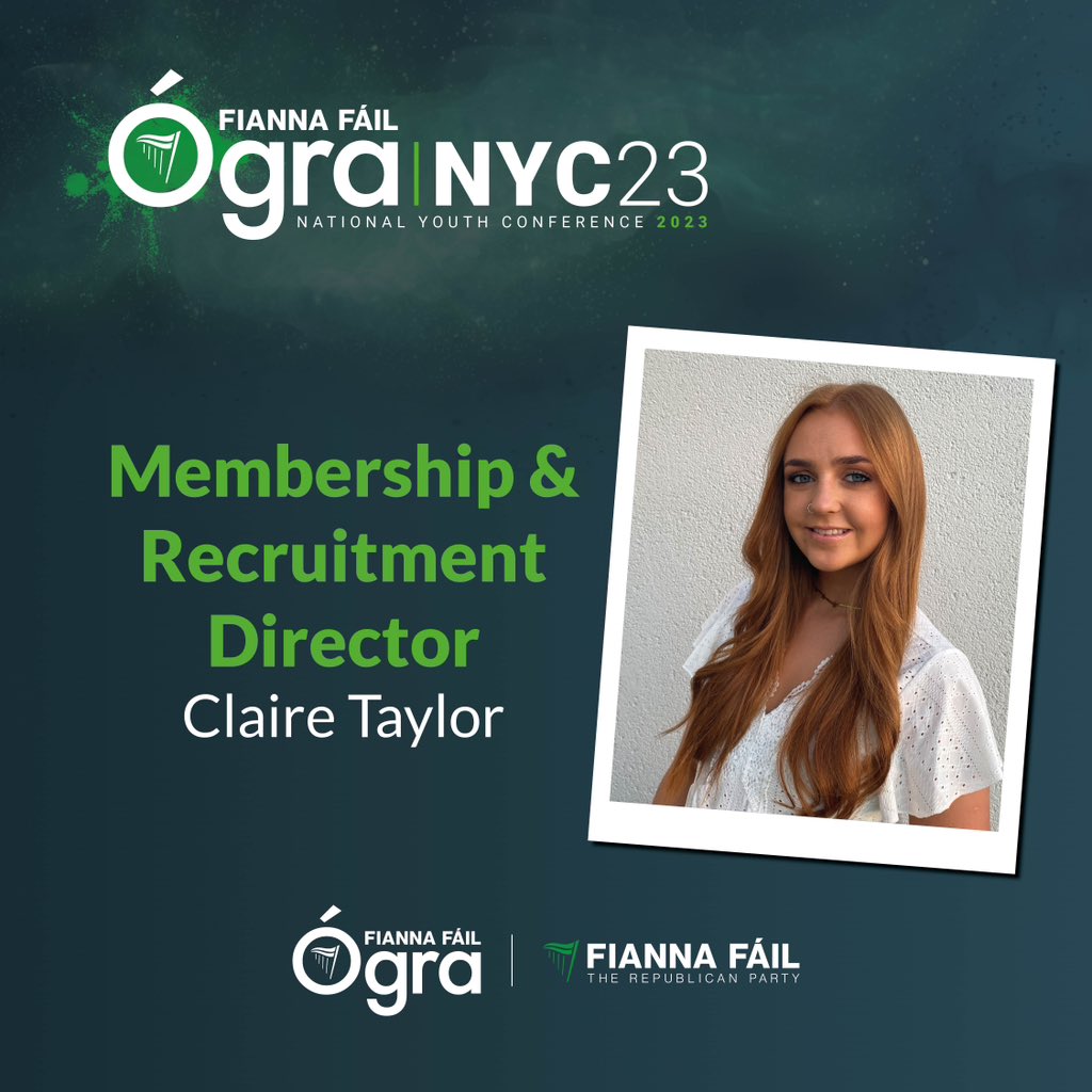 OgraFiannaFail's tweet photo. Congratulations to Claire Taylor on their election to the position of National Membership &amp; Recruitment Director of Ógra Fianna Fáil. #NYC23 https://t.co/JBkpHc0u3q