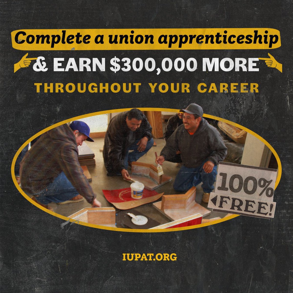 If you complete our union's apprenticeship program, you will earn $300,000 more throughout your career compared to non-union counterparts. #IUPAT #OneUnion #IUPATApprenticeships