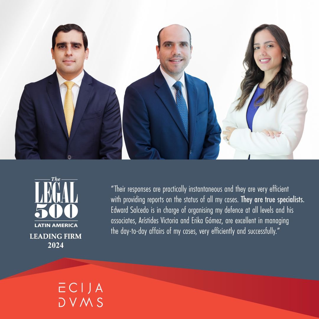 ecija_dvms's tweet photo. El directorio @thelegal500 ha reconocido nuestra área de práctica de Dispute Resolution, destacando el liderazgo de nuestro socio @EJSalcedo, y a su vez la eficiencia y rapidez de todo el equipo. https://t.co/tnDUOboG3X