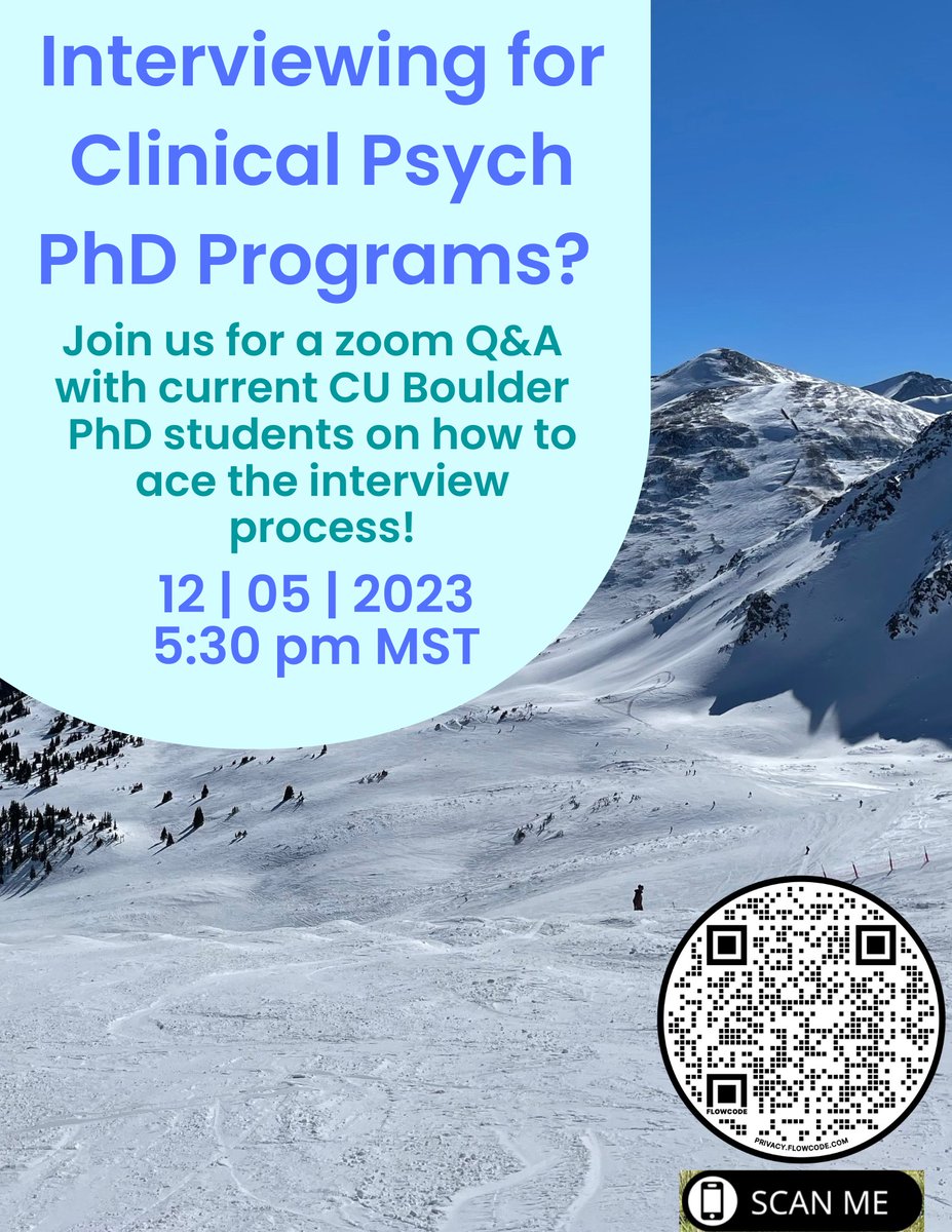 Please share and join CU Boulder clinical psych grad students Tuesday 12/5 at 5:30pm MST for our interview day panel! Find more info and the Zoom link here: colorado.edu/clinicalpsycho…