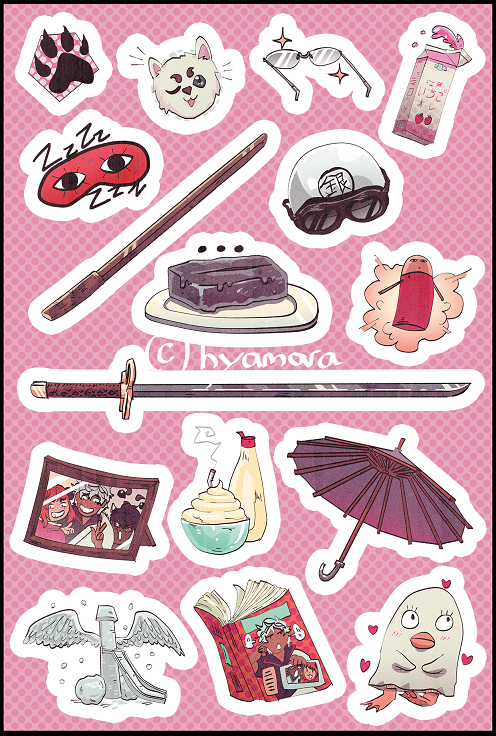 hyacspen's tweet photo. surprise!!! i'm super happy to be doing the merch for @GntmZine  - a sheet sticker and some dye cuts!! it's been so good to illustrate for it again it's healing me :') grab a copy on the preorders!!
#gintama #yorozuya https://t.co/8X9k0vMkzB