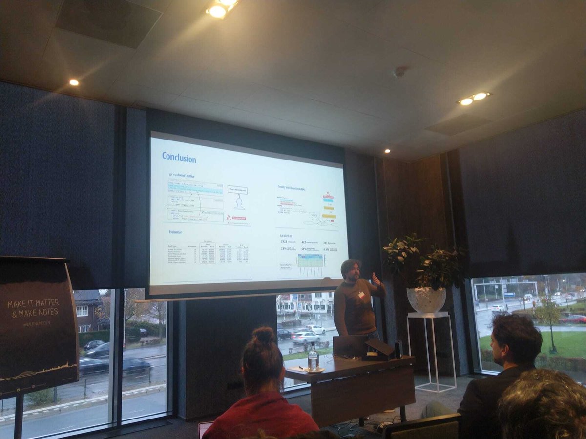 A little birdie shared these action shots of <a href="/ROpdebee/">Ruben Opdebeeck</a> with me. He’s presenting a summary of our MSR23 paper on Ansible security smell detection at the <a href="/BenevolWorkshop/">BENEVOL</a> in Nijmegen. Full paper: soft.vub.ac.be/Publications/2… Have fun everyone! Wish I could attend too.