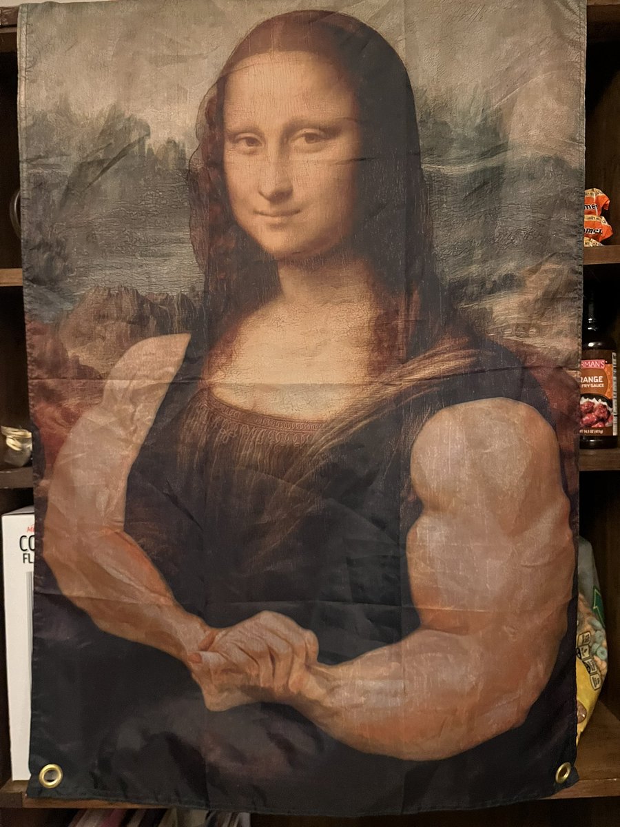 lindawg's tweet photo. i found a really cool mona lisa tapestry at the goodwill bins &amp; bought it before noticing she’s fucking jacked https://t.co/WPCDCvyHcl