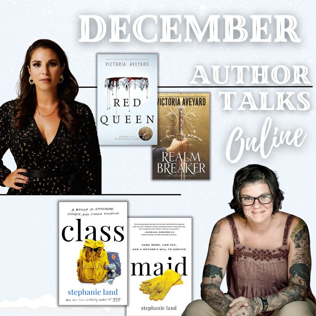 Check out the exciting author talks coming Dec 5 & 12! Visit libraryc.org/lcplin for more information on each talk and to register for these special virtual events.

#AuthorTalk #VictoriaAveyard #YAFantasyFiction #RedQueenSeries #StephanieLand #Memoir