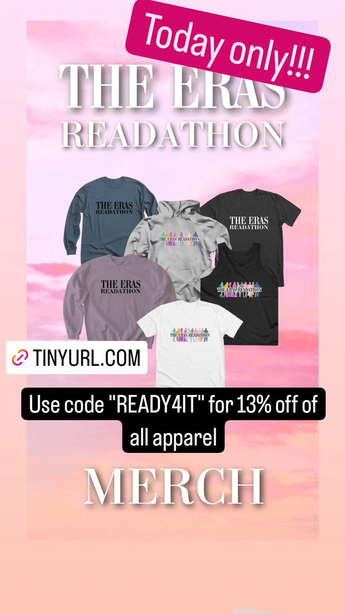 TODAY ONLY!!! Get 13% off of Eras Readathon Apparel by using code "READY4IT" on Bonfire! 

tinyurl.com/ErasReadathonA…