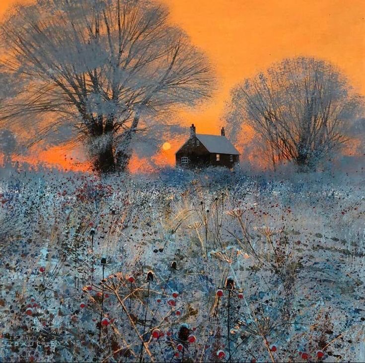 Paul Evans WOW. It’s always the same with his paintings ….i fall in love with them. Top drawer art for me ‘Frosted Evening ‘ 2021 Ink and Acrylic on Canvas. Feels chilly.