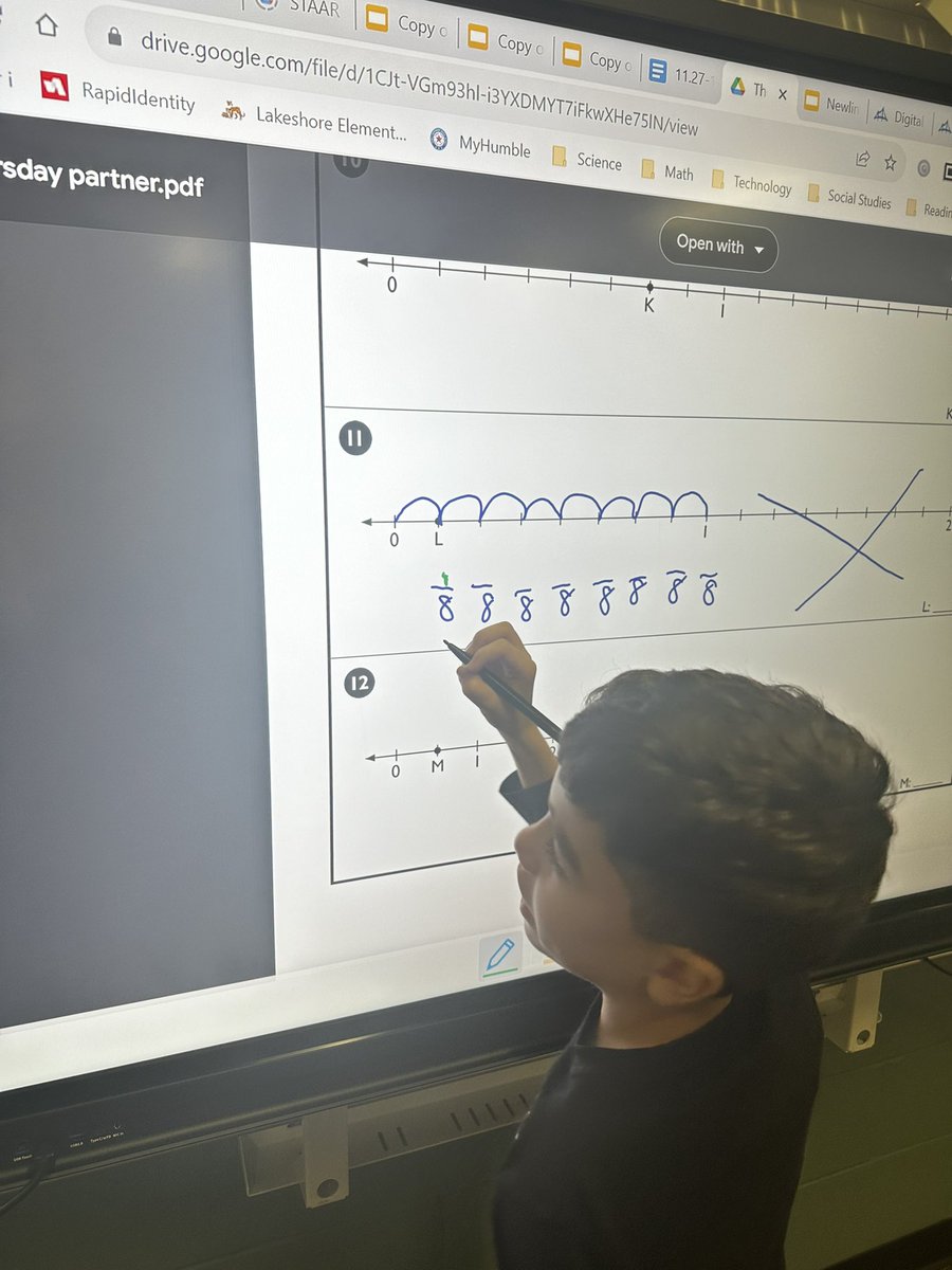 Using our brand new Newline Boards to learn fractions on a number line!  Thank you so much for voting yes on the bond!! #santangelosquad <a href="/HumbleISD_LSE/">Lakeshore Elementary</a> #wearelakeshore