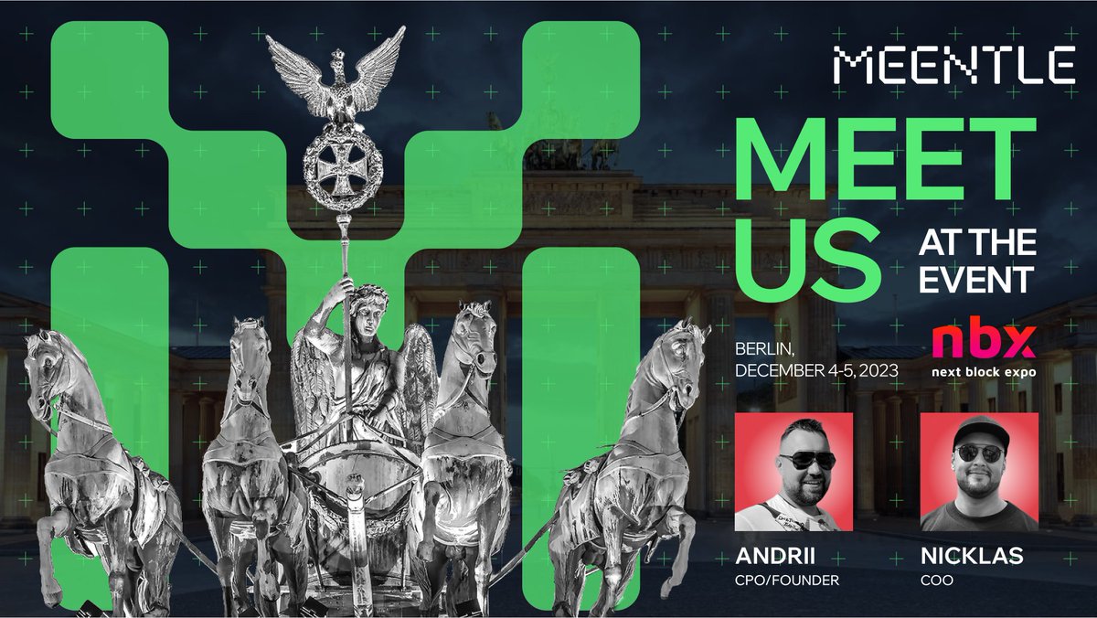 Our team will attend <a href="/nextblockexpo/">Next Block Expo</a> to meet with VC, Angel investors and web3 projects to discuss collabs and partnerships.  
How about we catch up? 
Send a DM to @Meentle or <a href="/podobied/">Andrii_P</a> Twitter accounts.  
Date: December 4-5th, 2023 
Location: Berlin, Germany See you there 🥰