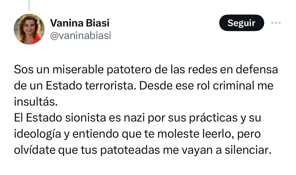 Vanina me bloqueó, entonces respondo así. No hay problema.

Emily Hand es una niña de 9 años que estuvo cincuenta días secuestrada por el grupo terrorista Hamas. Pasó su cumpleaños en un túnel subterráneo. En el kibbutz Be’eri, donde vivía Emily, Hamas asesinó a más de 100