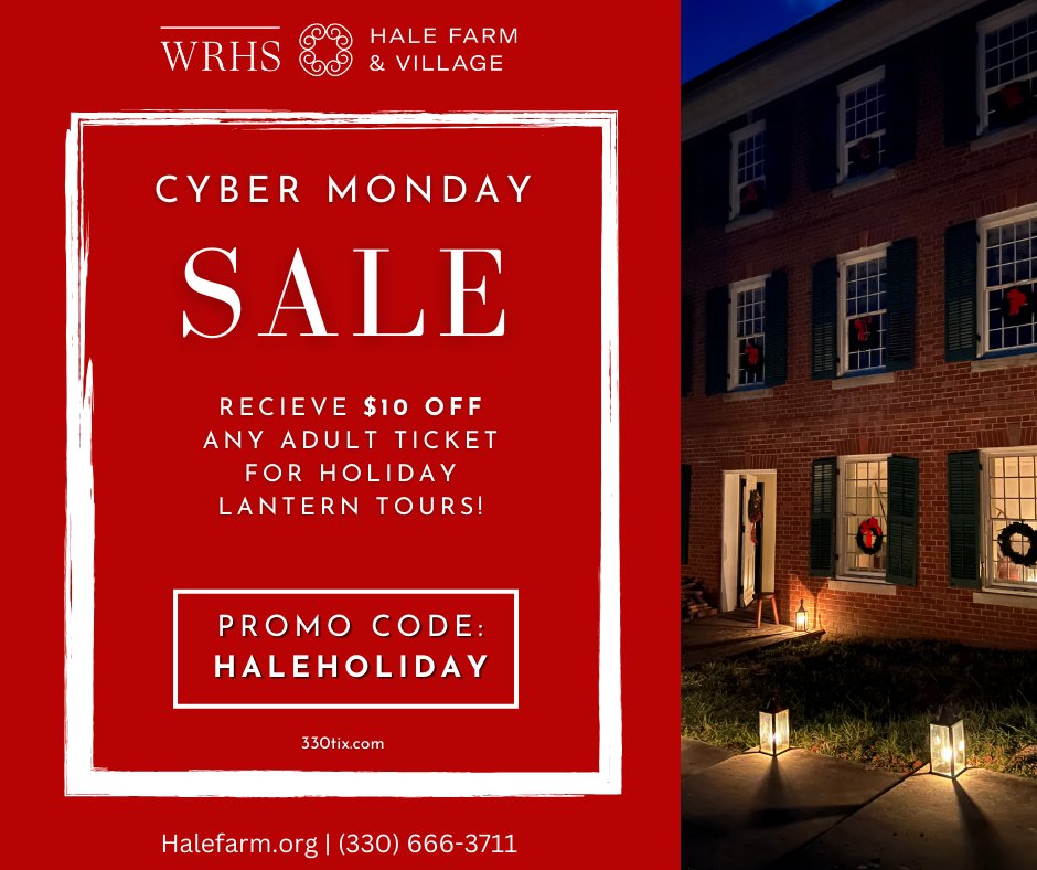 Happy Cyber Monday!
Receive $10 off any adult ticket for Holiday Lantern Tours! (Today only)

Use promo code: HALEHOLIDAY
Tickets: 330tix.com