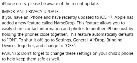 IMPORTANT PRIVACY UPDATE
