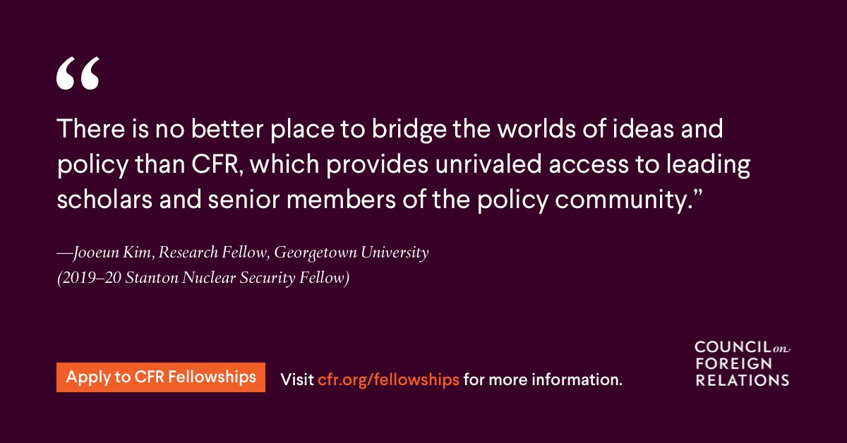 ☢️ Nuclear security is one of the greatest challenges facing the world today. Apply to the Stanton Nuclear Security Fellowship to spend 12 months at CFR’s offices in NYC or Washington, DC, conducting policy-relevant research. Apply by 12/1 ➡️ on.cfr.org/3ZP9tO4