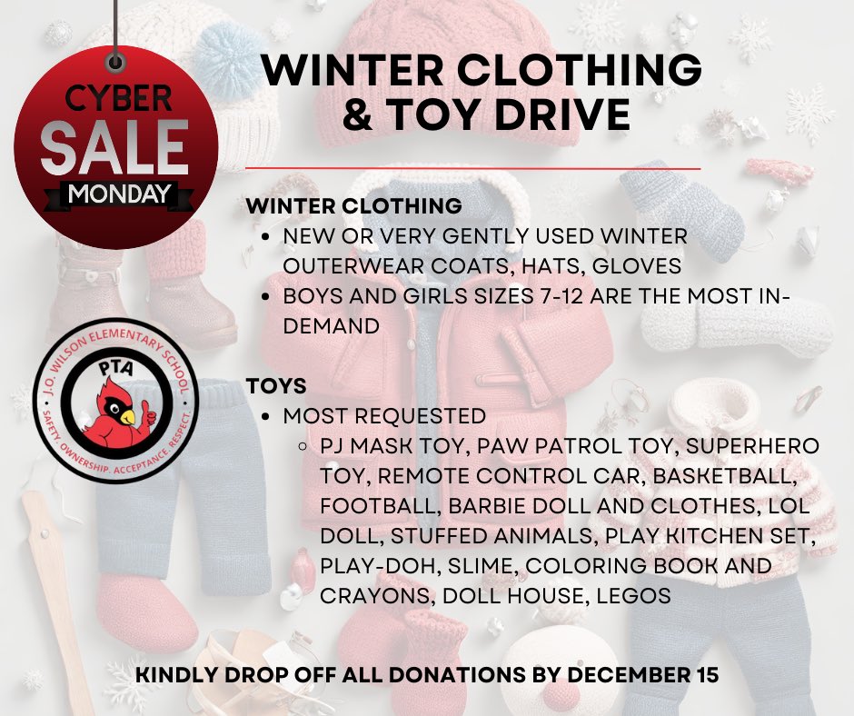 J.O. Wilson PTA (@jowpta) on Twitter photo It's the most wonderful time of the year, and we couldn't be more excited! If you’re shopping for deals, please consider picking out items for our Giving Drive to help benefit <a href="/JOWilsonDC/">J.O. Wilson ES</a> students! It's the most wonderful time of the year, and we couldn't be more excited! If you’re shopping for deals, please consider picking out items for our Giving Drive to help benefit <a href="/JOWilsonDC/">J.O. Wilson ES</a> students!