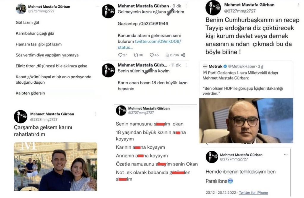 İYİ Parti Antep vekili Mehmet Mustafa Gürban. Daha önceki paylaşımlarında küfürler eden, tecavüzü savunan bu adi herif 2021 yılında SPK tarafından “piyasa dolandırıcılığından” ceza aldı. Hesabını kilitleyerek kurtulacağını sanıyor. Sn Meral Akşener bu adamı kovun, yakışmıyor size