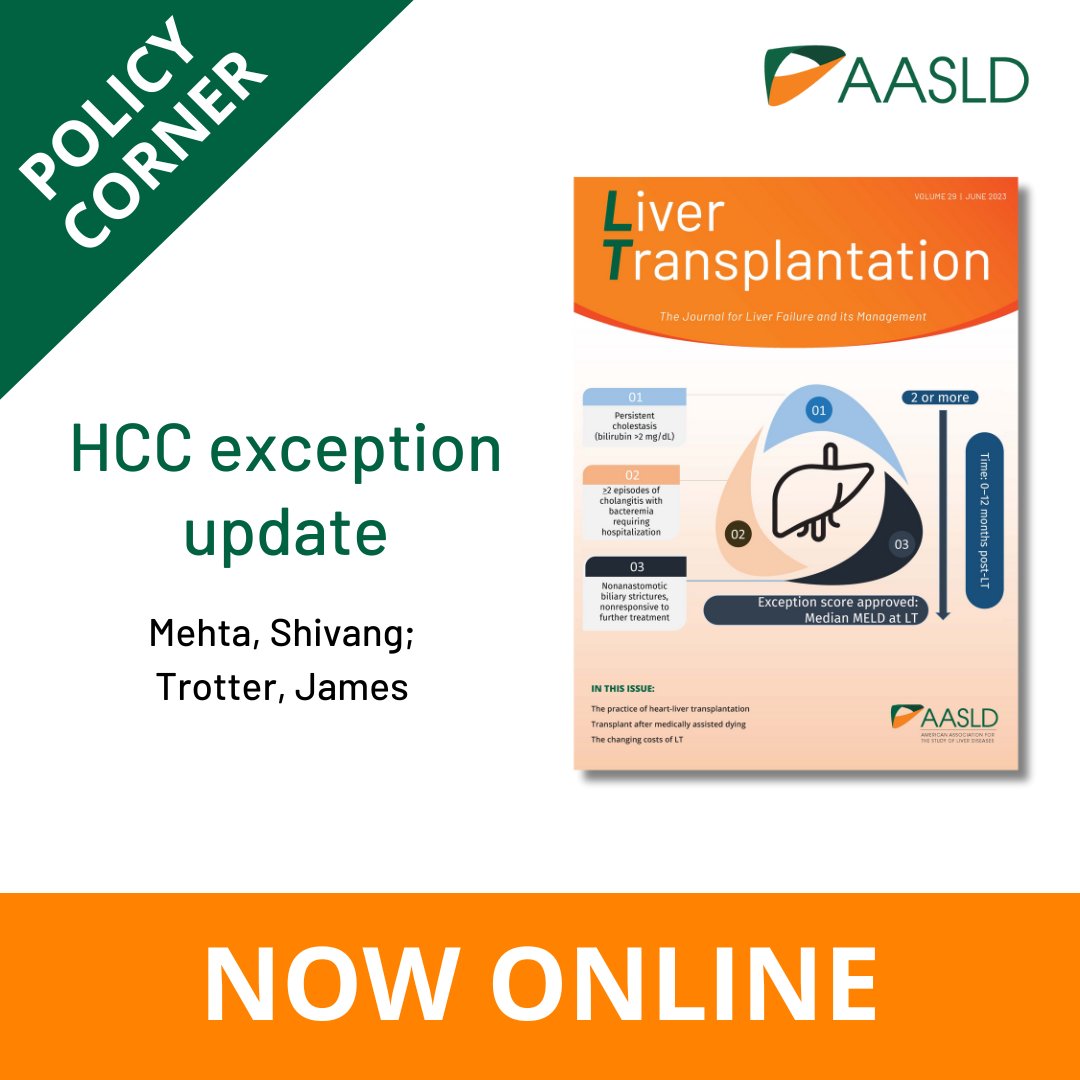 Read Liver Transplantation's latest Policy Corner: HCC exception update Now online at bit.ly/47QRqKd. @LTxJournal #LiverTwitter