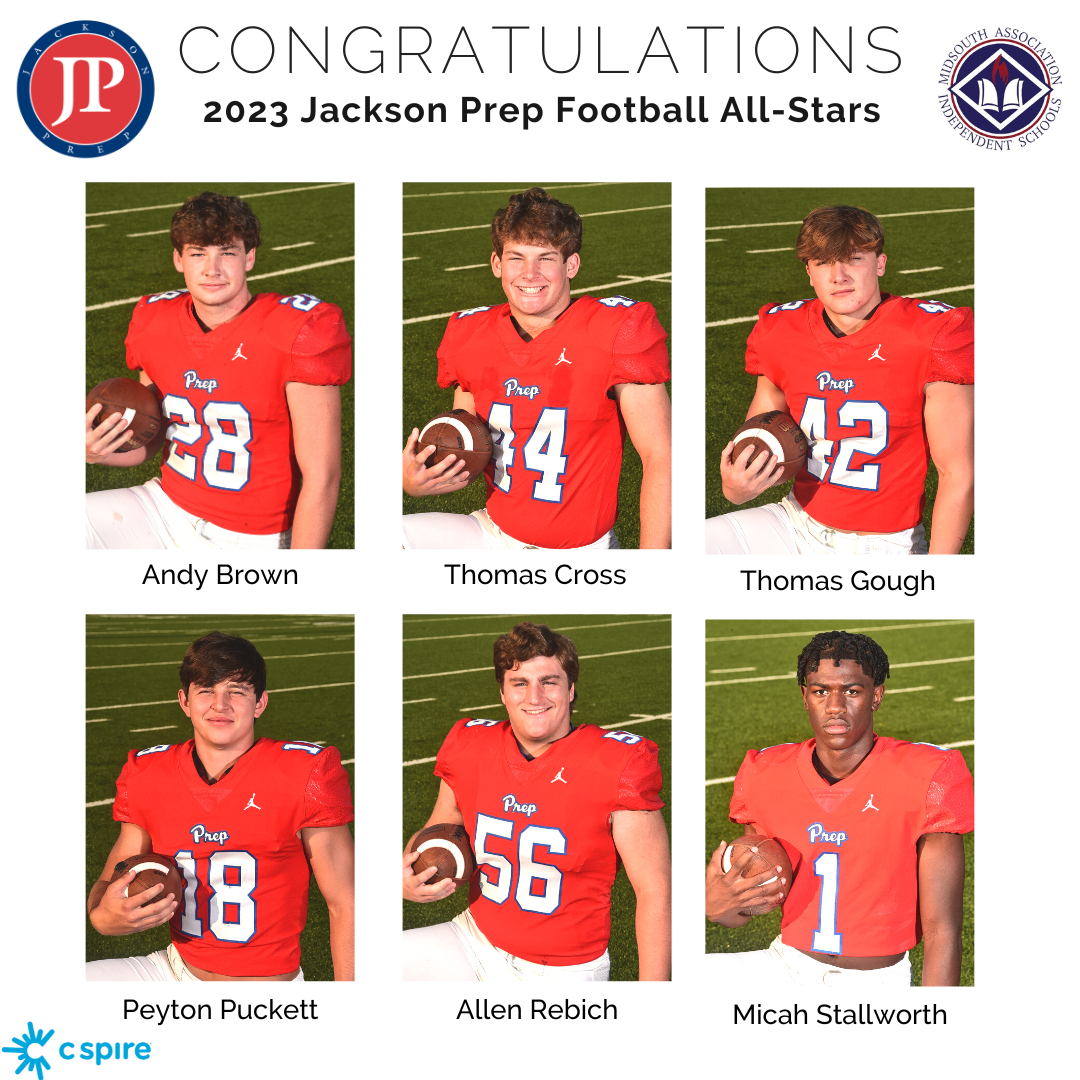 Congratulations to Prep's Football All-Stars!  These players will compete in the MAIS All-Star Game at Jackson Prep on Friday at 5:00 p.m.