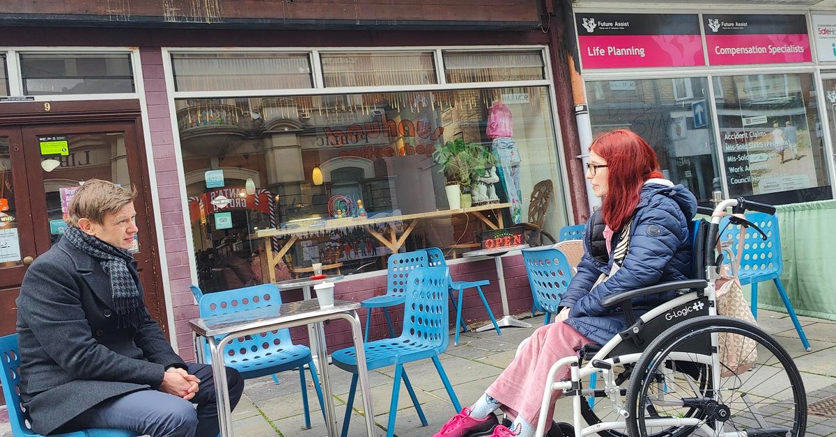 LeonardCheshire's tweet photo. Our brilliant Campaigns Officer, @JoshReevesDCMS, has been busy in Bridgend with fellow activist Jade. 

Together with @itvnews they highlighted the impact inaccessible pavements has on wheelchair users, to @sarah4bridgend 

Watch the full report at 9:31m: https://t.co/61g96ufHeV https://t.co/KPvOY9Z8fr
