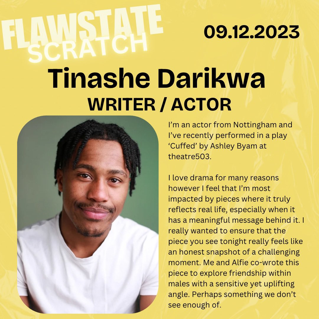 ⚡️SATURDAY’S LINEUP⚡️

Meet the creative team of “WAITING FOR THE WORLD TO LEND ME A SMILE”

Written &amp; performed by Alfie Rowley-Stone &amp; Tinashe Darikwa🔥

Book your tickets via goldengoosetheatre.co.uk/whatson/flawst… 🪩🪩🪩
