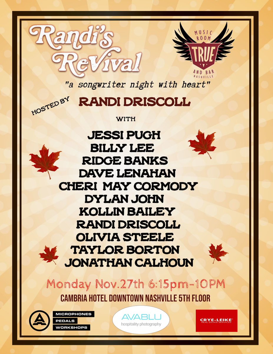 jessipughmusic's tweet photo. So excited to play a featured set at Randi’s Revival tonight at 6:15pm at True Music Room! Come hang out and hear some new original songs ✨📝
#nashville #livemusic #countryartist #songwriter #writersround #truemusicroom https://t.co/5ko2aTvDIB