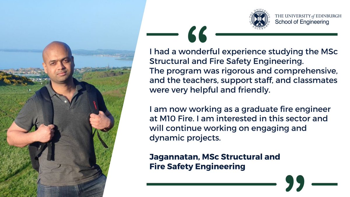 School of Engineering (@schoolofeng_uoe) on Twitter photo 🎓 Our winter graduate Jagannatan reflects on his time studying #FireSafetyEngineering <a href="/EdinburghUni/">The University of Edinburgh</a> and how it led to his current role improving the fire safety of building design 🔥
#EdinburghGrad #ClassOf2023 <a href="/EdinburghFire/">Edinburgh Fire</a> 🎓 Our winter graduate Jagannatan reflects on his time studying #FireSafetyEngineering <a href="/EdinburghUni/">The University of Edinburgh</a> and how it led to his current role improving the fire safety of building design 🔥
#EdinburghGrad #ClassOf2023 <a href="/EdinburghFire/">Edinburgh Fire</a>