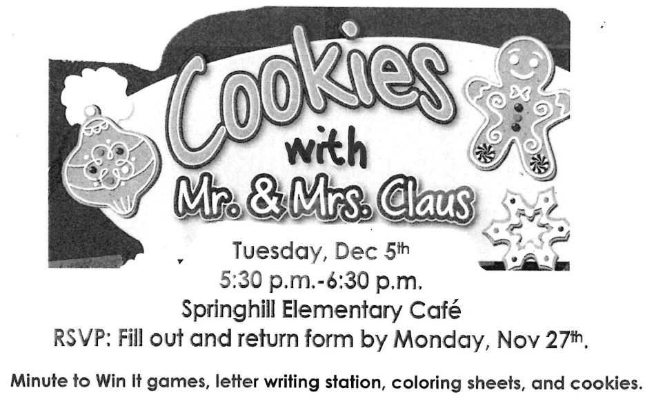 We can't wait for Cookies with Mr. &amp; Mrs. Claus next Tuesday, December 5th from 5:30-6:30!