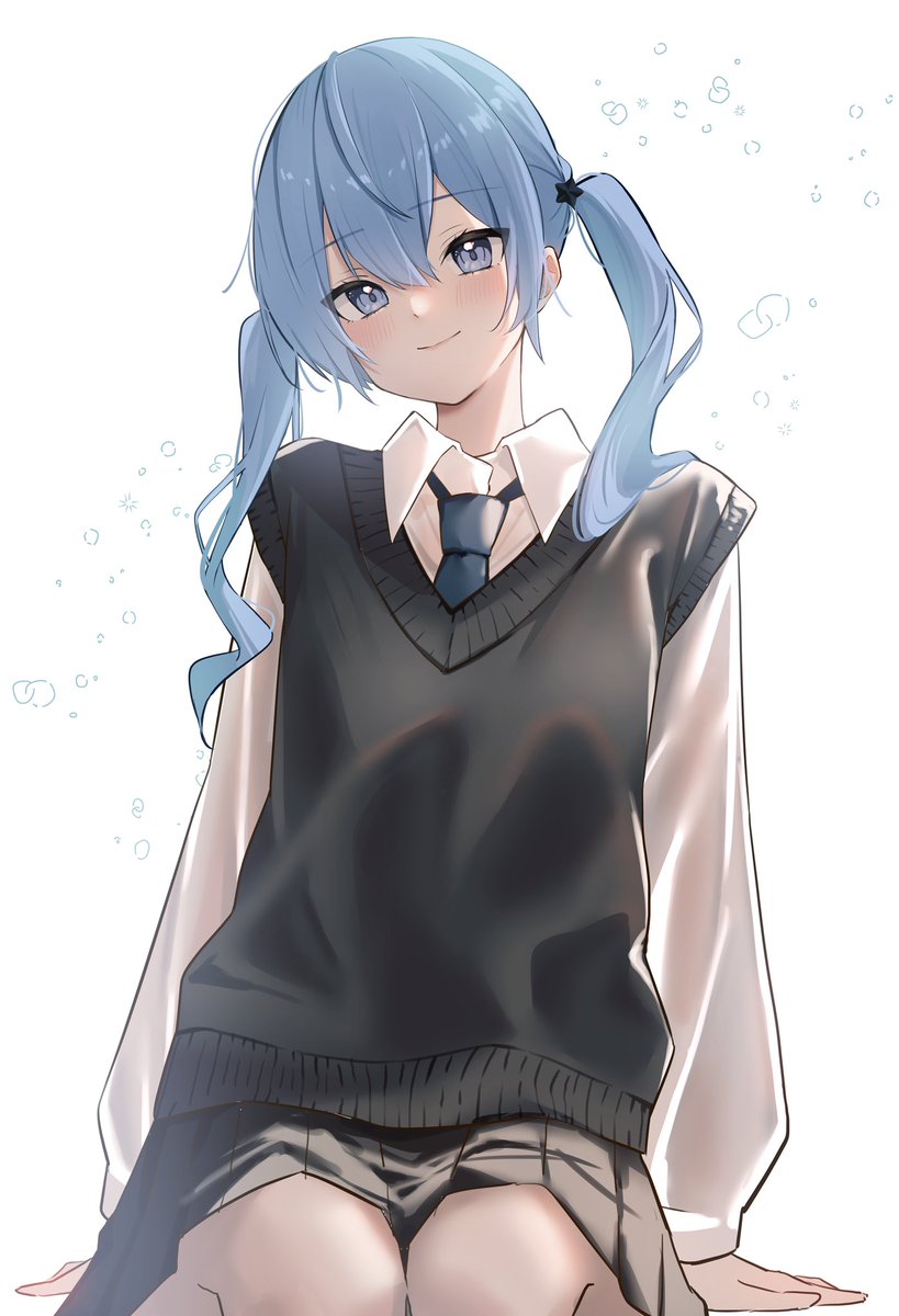 hoshimachi suisei 1girl solo blue hair necktie skirt twintails smile  illustration images