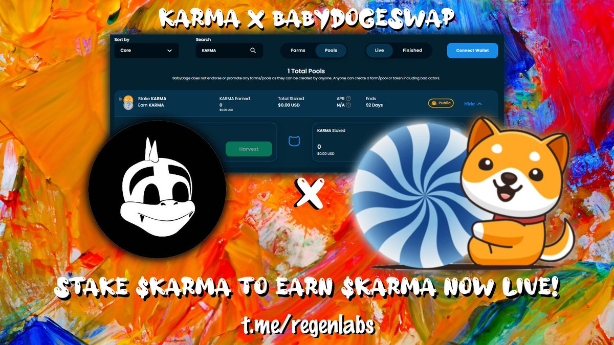 STAKE $KARMA TO EARN $KARMA IS NOW LIVE!

We understand that our community has eagerly anticipated this utility, and we're thrilled to announce that it's now live!

The staking period will gracefully conclude on 02/27/2024 at 5:00 PM, offering a generous three-month window of
